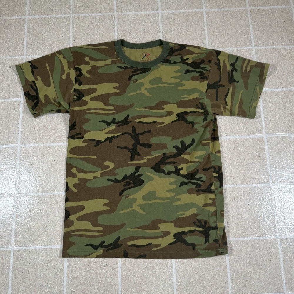 VTG Rothco Shirt Mens Large Green Woodland Camo Crewneck Military Tshirt